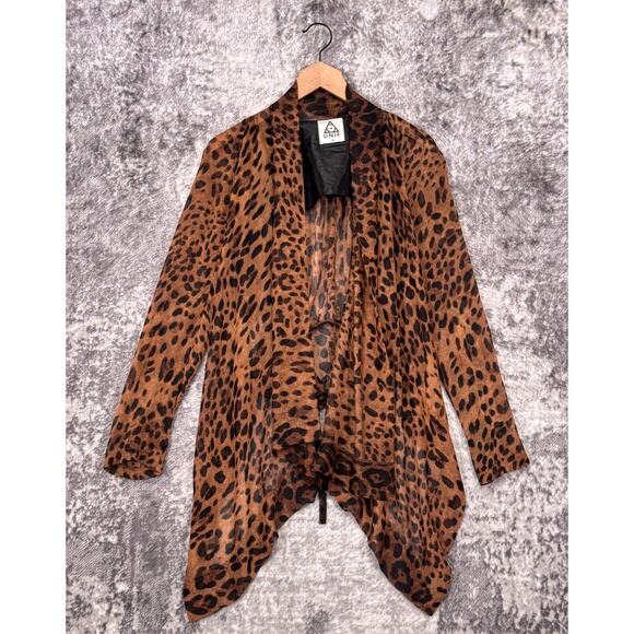 UNIF Top Medium Womens Leopard Sheer Open Front Blouse Long Sleeve - Picture 1 of 8